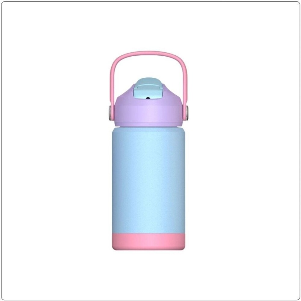 Kids Insulated Water Bottle 12 oz Straw Lid Boot Pastel Blue Multicolor flip